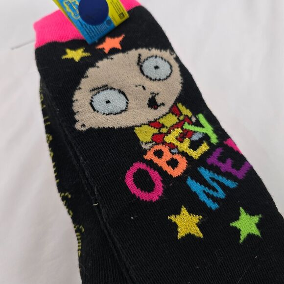 Family Guy Socks Adult Size 9 - 11 Stewie Griffin Obey Me Colorful 2 Pairs New - Picture 2 of 7